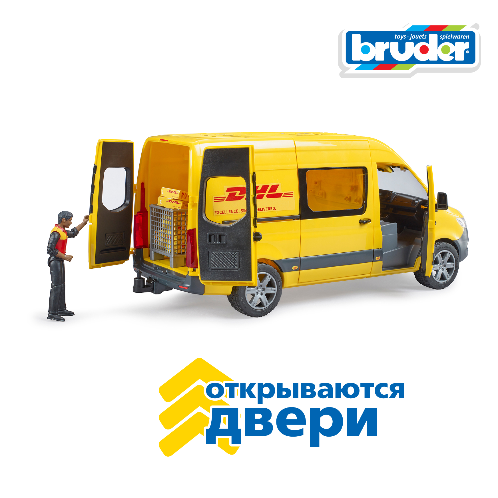 Автомобиль Bruder Mercedes службы доставки DHL с фигуркой 1:16 02-671 - фото 3