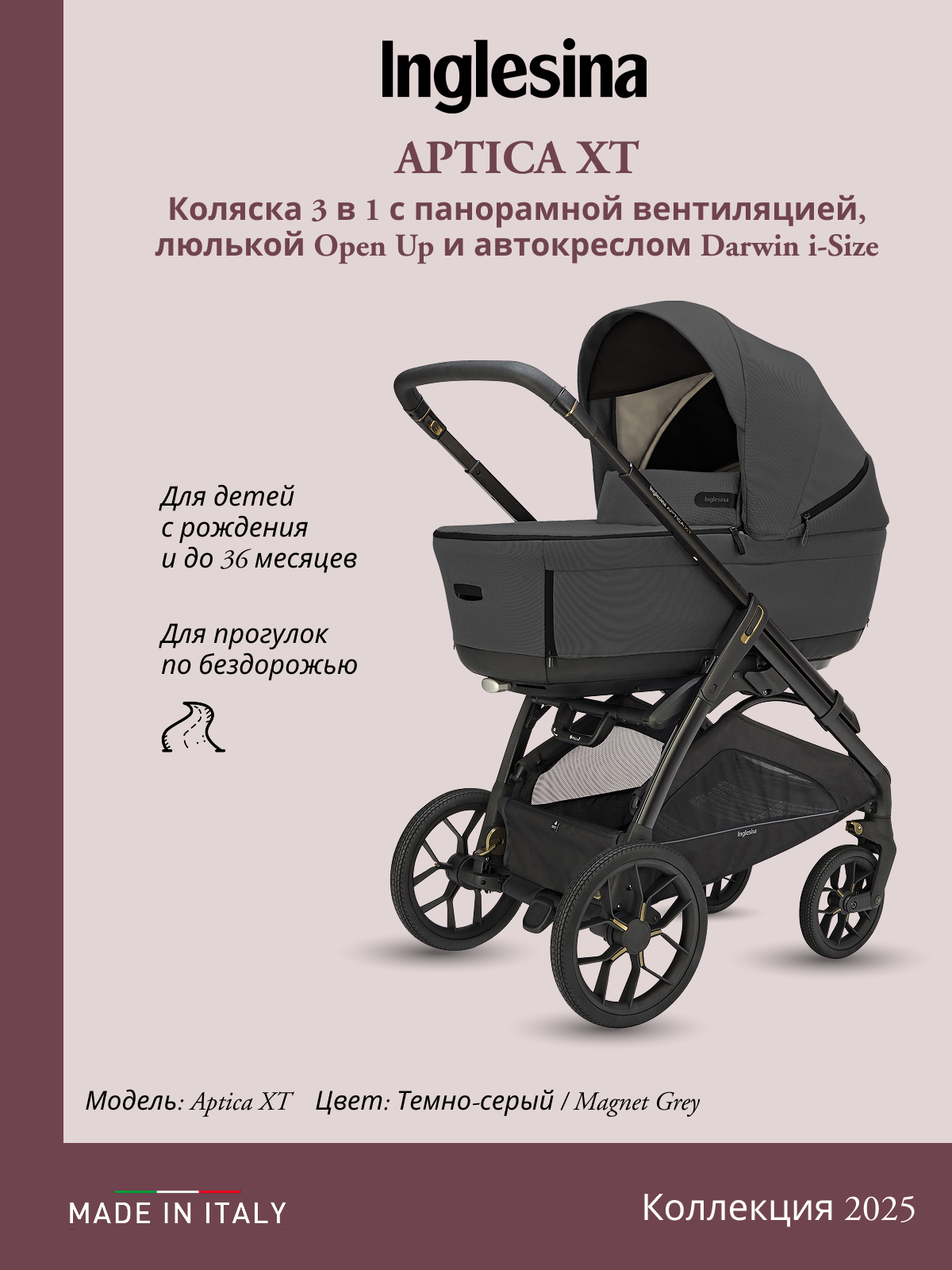 Коляска 3в1 Inglesina серый - фото 7