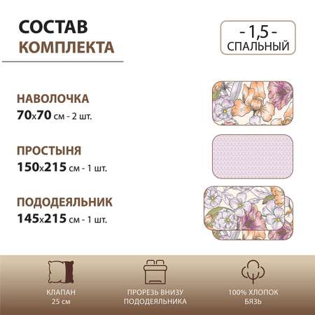 Комплект постельного белья Спал Спалыч Анемоны 1.5-спальный