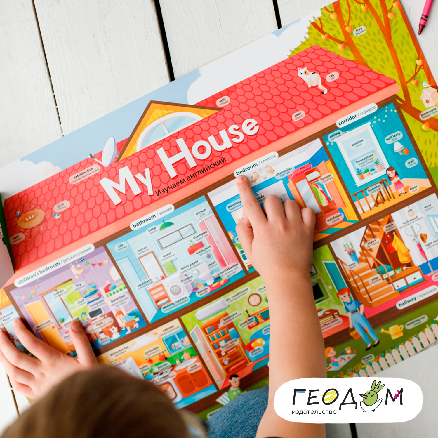 Набор обучающих плакатов ГЕОДОМ 101 неправильный глагол+My house Мой дом+My city Мой город - фото 7
