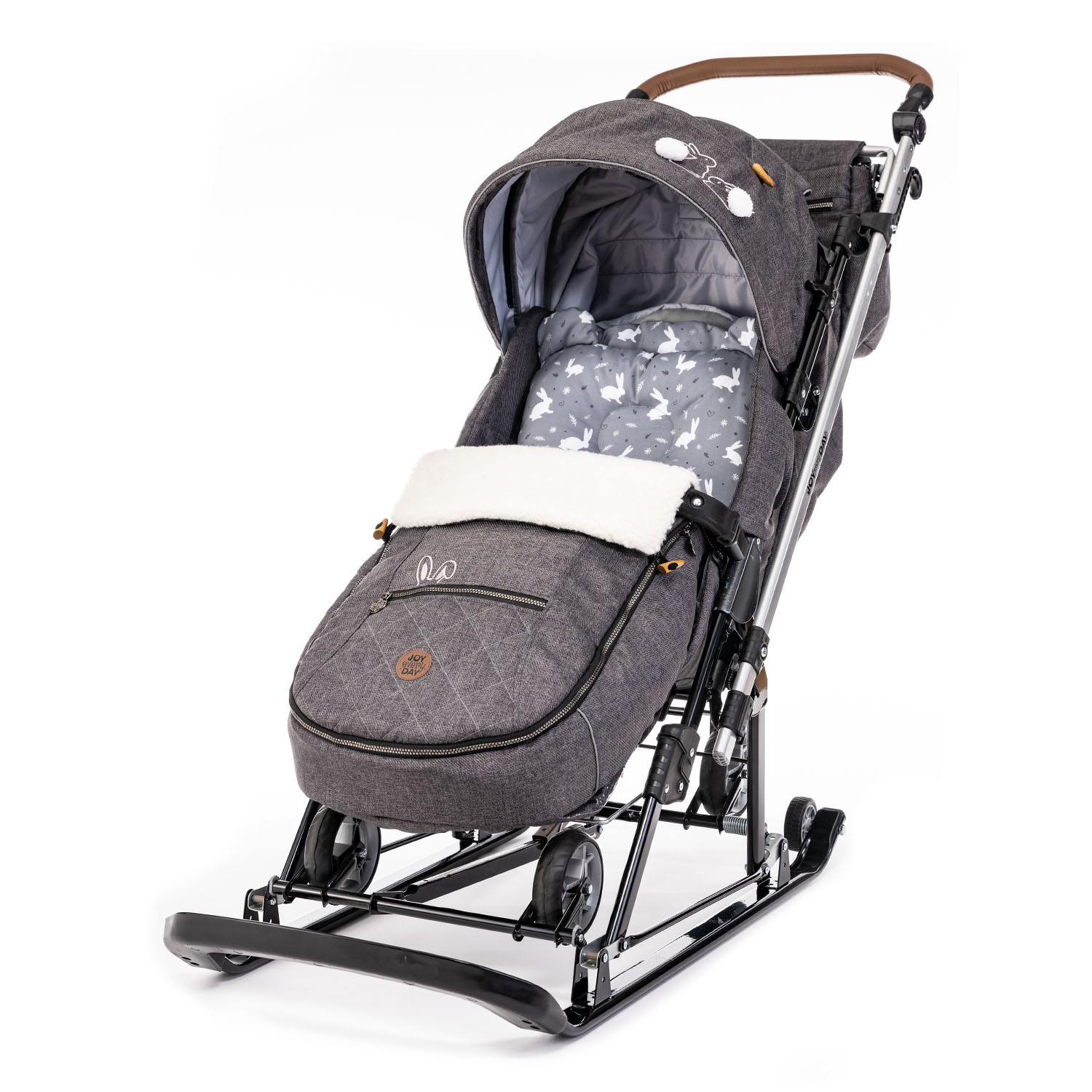 Санки-коляска NiKA kids серый с кроликами - фото 1