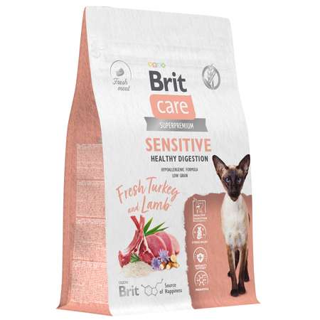 Корм для кошек Brit Care 0.4кг взрослых с индейкой и ягненком сухой