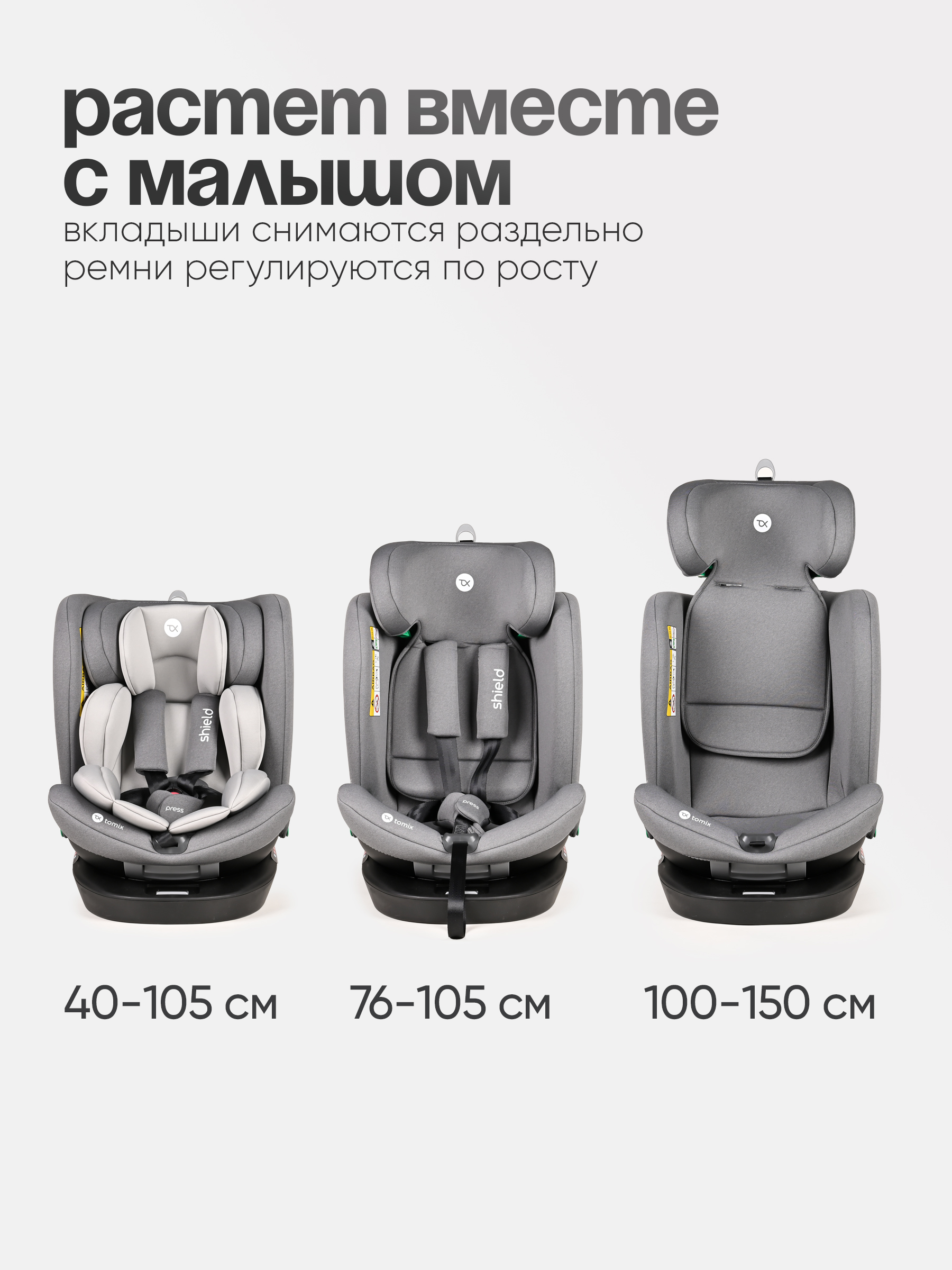 Автокресло Tomix Shield Isofix 0+/1/2/3 (0-36 кг) серый - фото 11