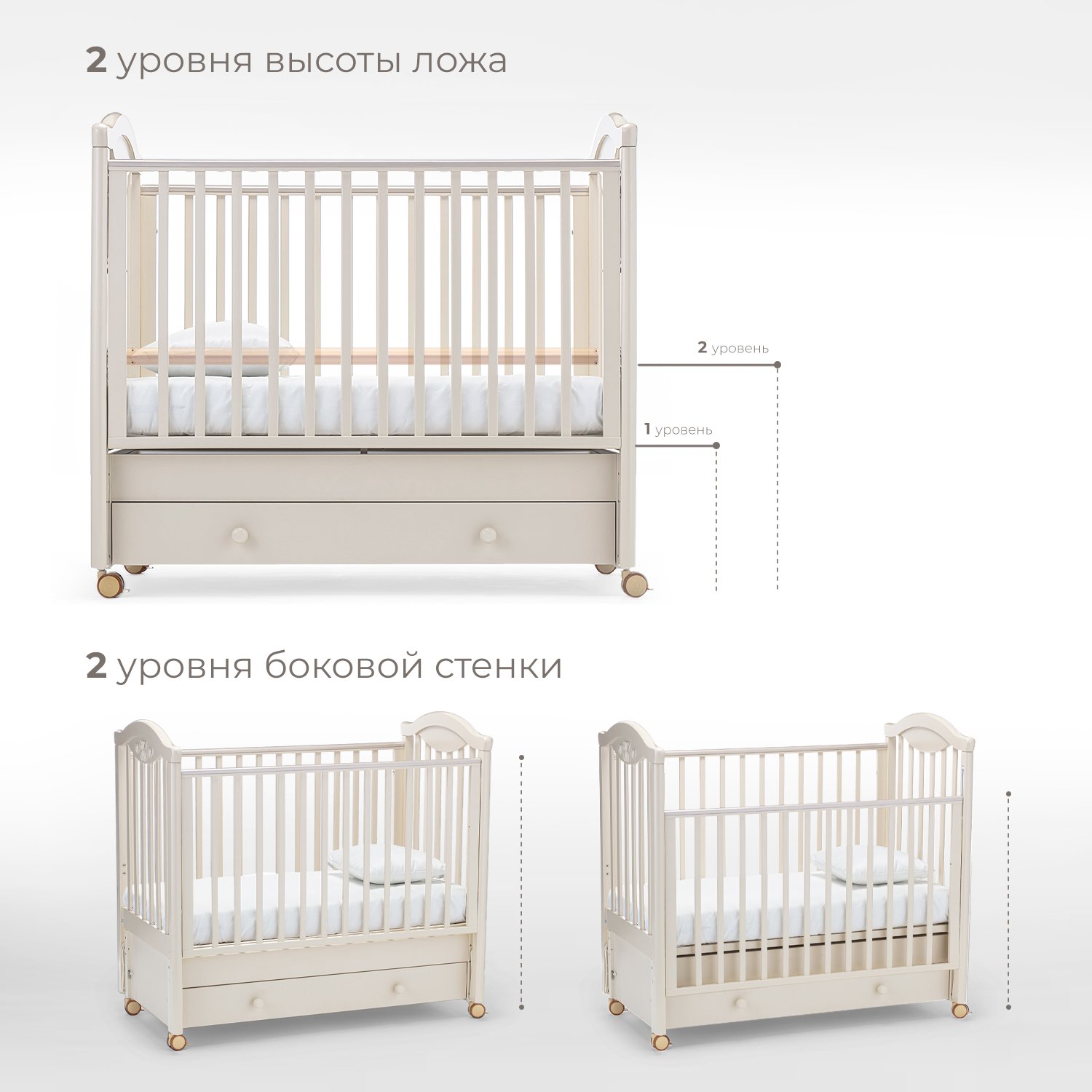 Детская кроватка Nuovita, продольный маятник (слоновая кость) - фото 2