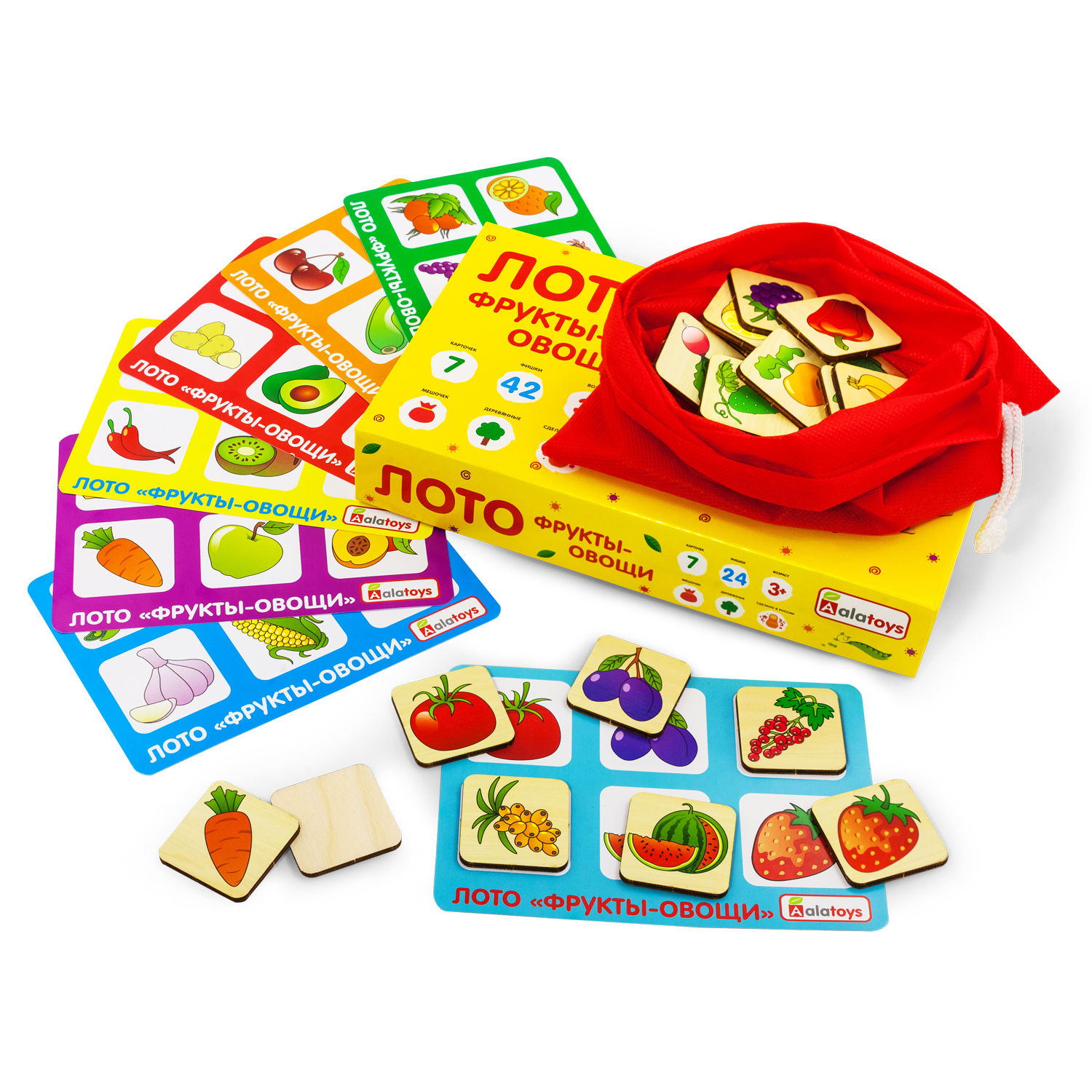 Настольная игра Alatoys 42фишки 7карточек ОВОЩИ ФРУКТЫ - фото 10
