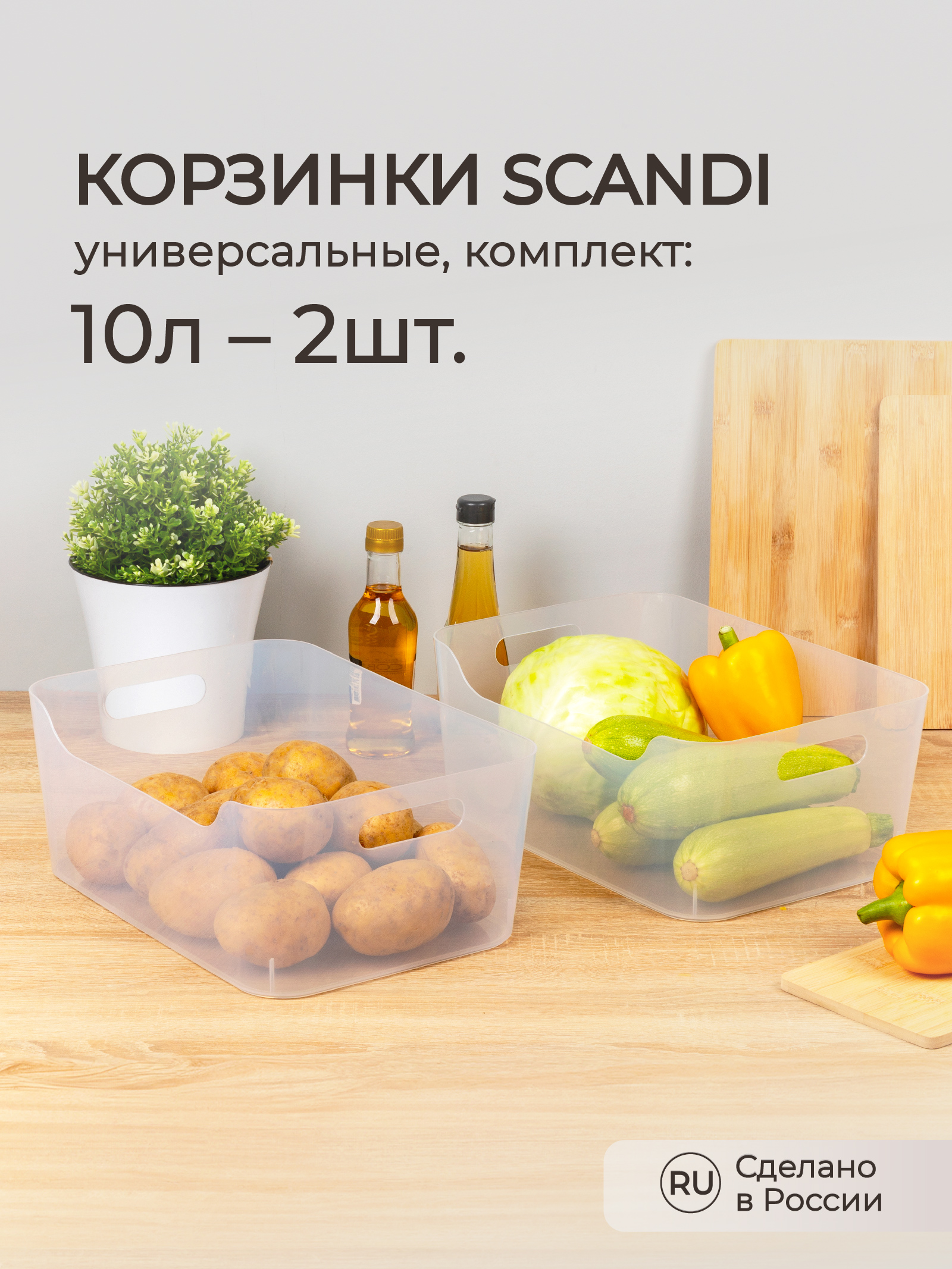 Комплект корзинок Econova SCANDI 10л - 2шт. прозрачный - фото 1