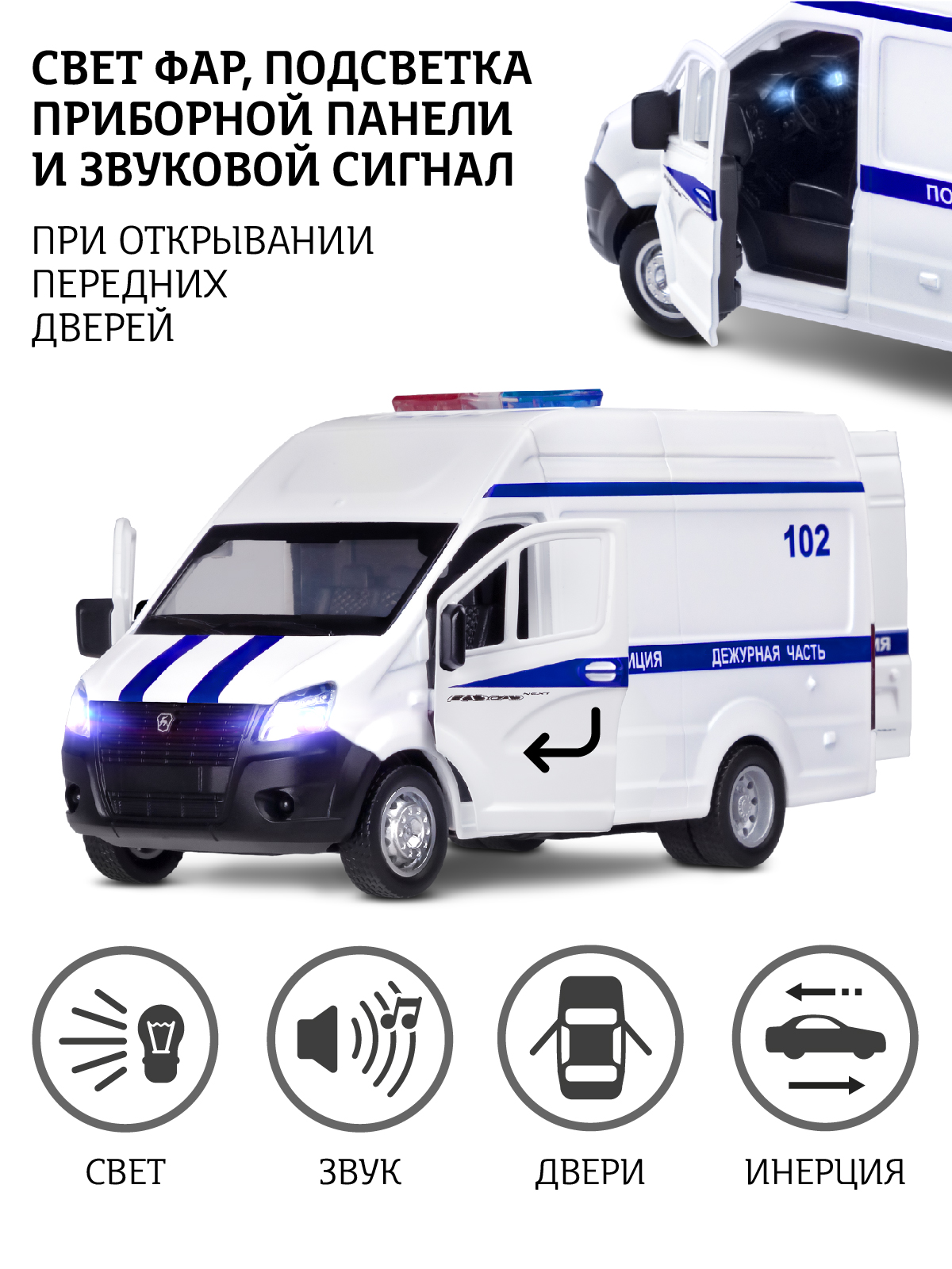 Полицейская машина АВТОпанорама ГАЗель Полиция 1:34 JB1251674 - фото 3
