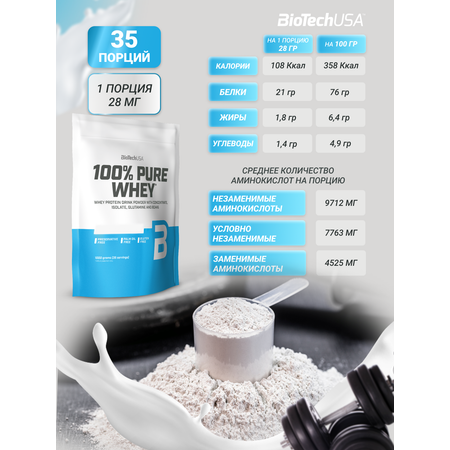 Протеин BiotechUSA 100% Pure Whey 1000 г. Карамель - капучино