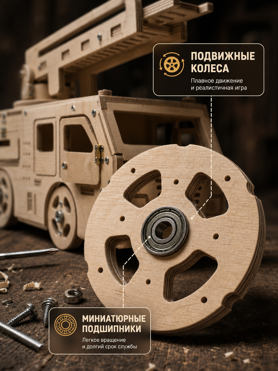 Конструктор КонструкториуМ Пожарная машина деревянный 59 дет. - фото 5