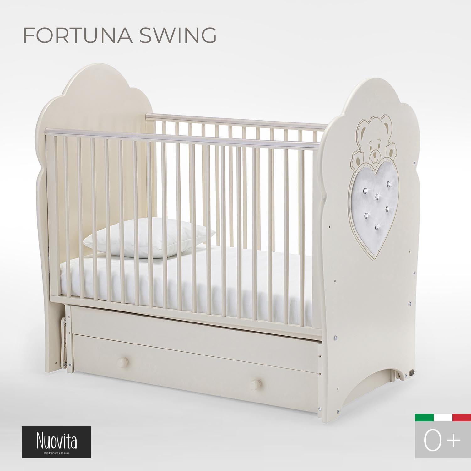 Детская кроватка Nuovita Fortuna swing, поперечный маятник (слоновая кость) - фото 1