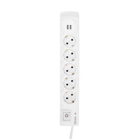 Фильтр сетевой Kranz 3 метра 5 гнезд с автовыключением 2 USB белый