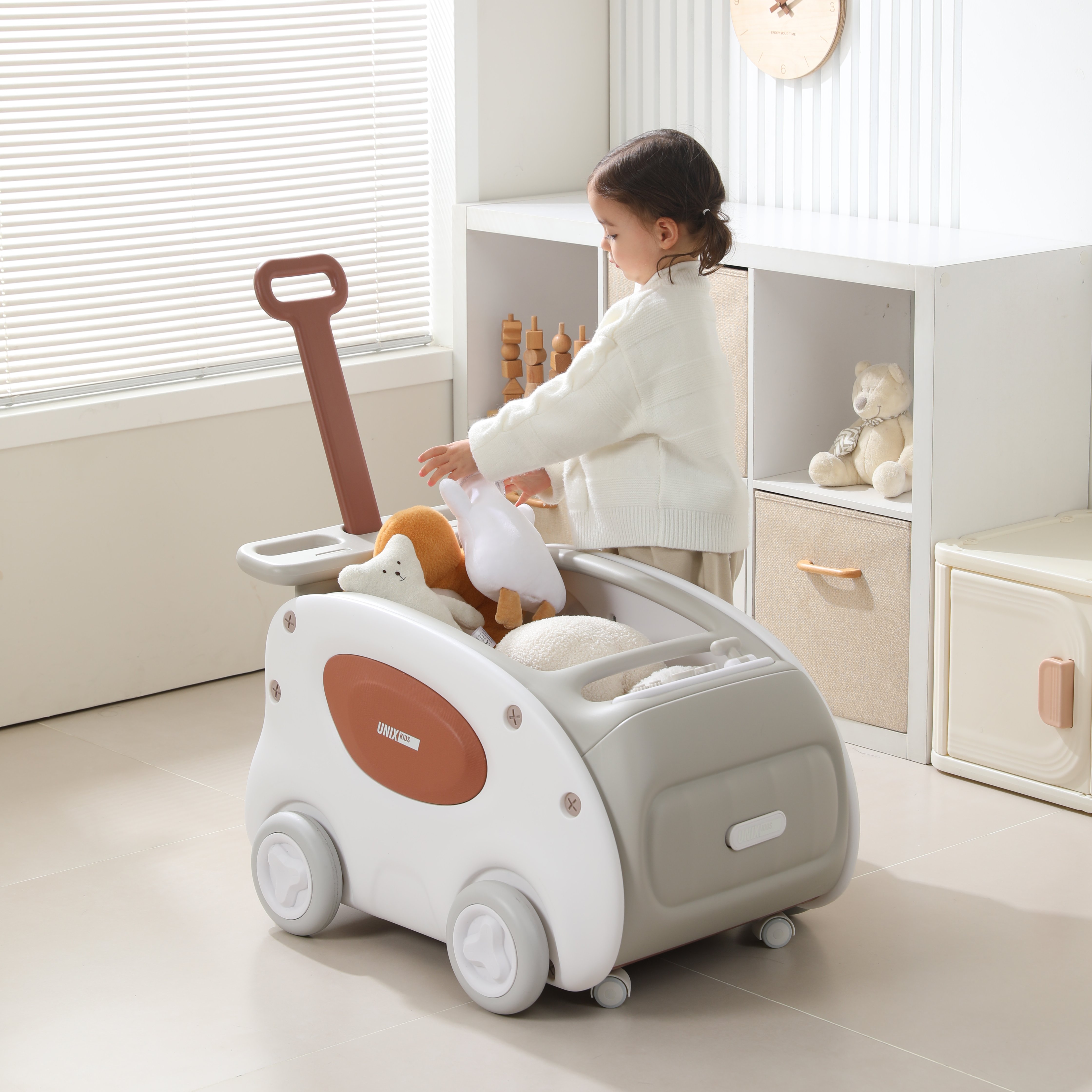Каталка UNIX Kids SuperCar Grey серый на веревочке, с ручкой - фото 15