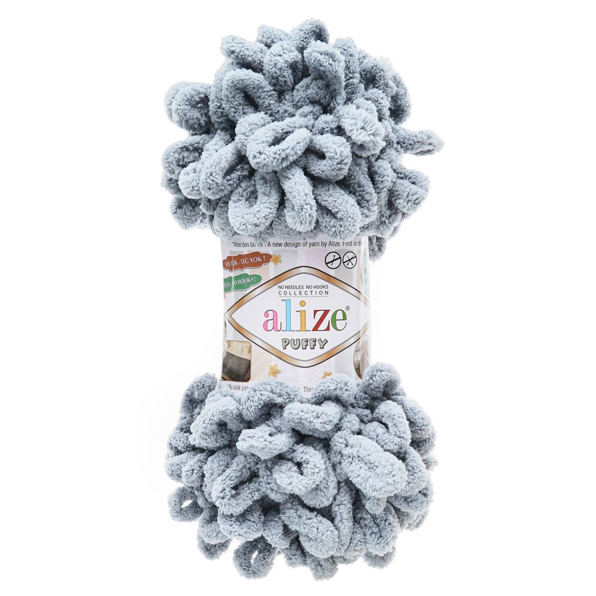 Пряжа для вязания Alize puffy 100 г 9 м микрополиэстер фантазийная плюшевая 428 средне- серый 5 мотков - фото 5