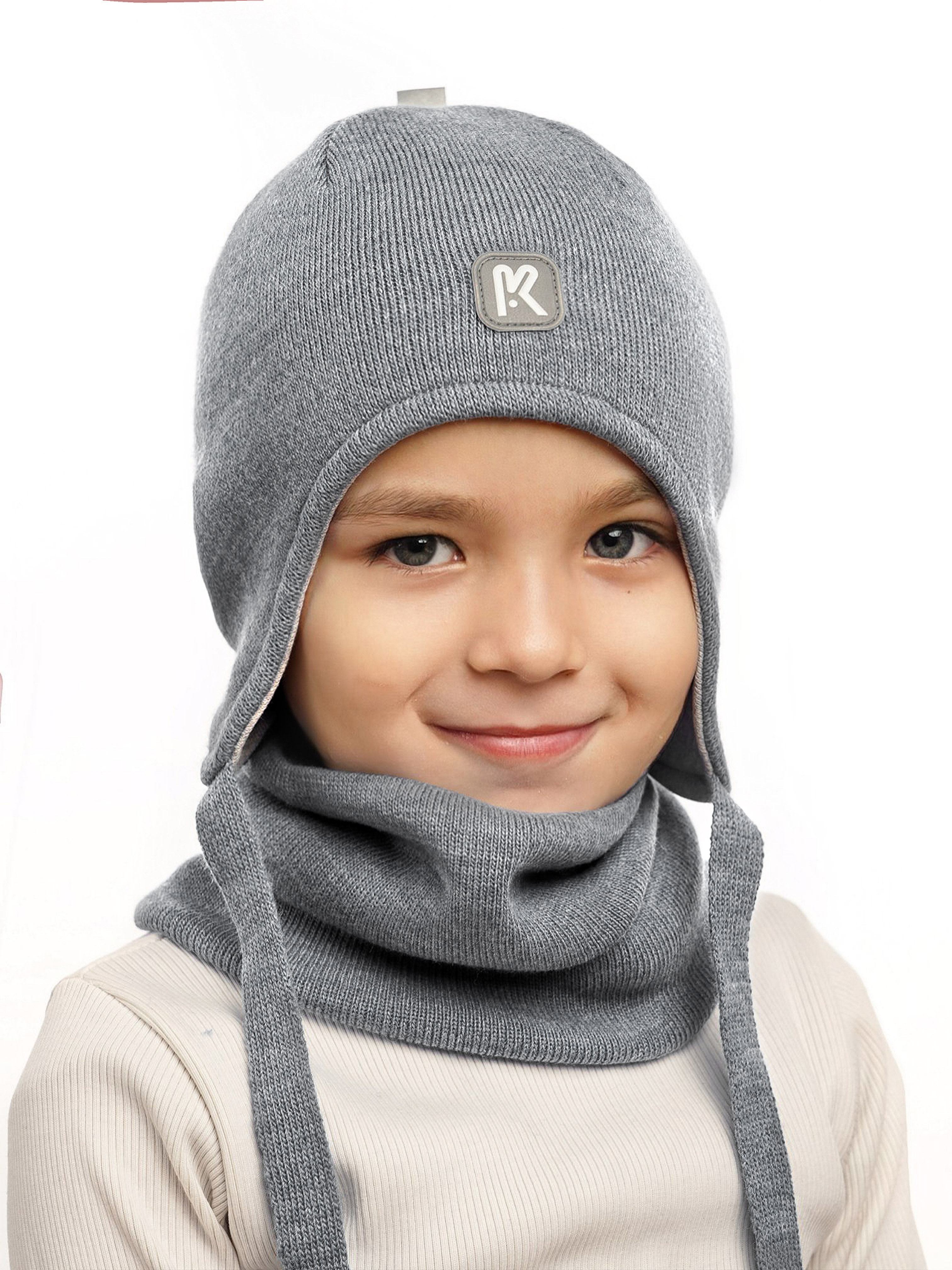 Шапка и снуд ПриКиндер U-Sp232724 Цвет: Светло-серый - фото 1