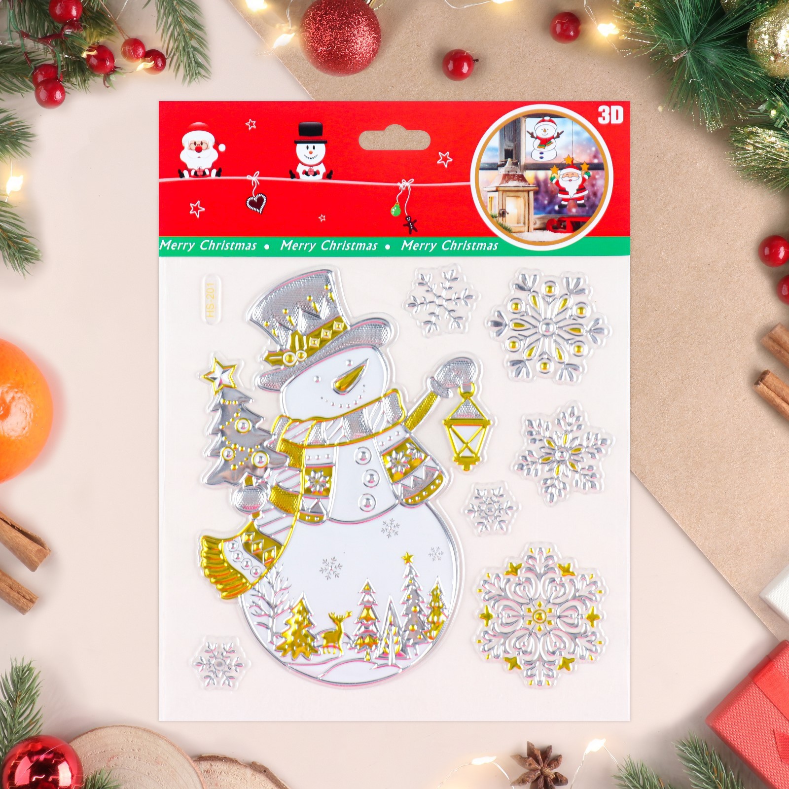 Наклейки на окна Sima-Land «Новогодние» снеговик с фонарем 24х19 см - фото 3