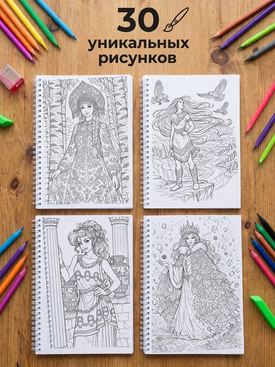 Раскраска для детей Fashion Vector Design Принцессы 30 листов А5 - фото 2