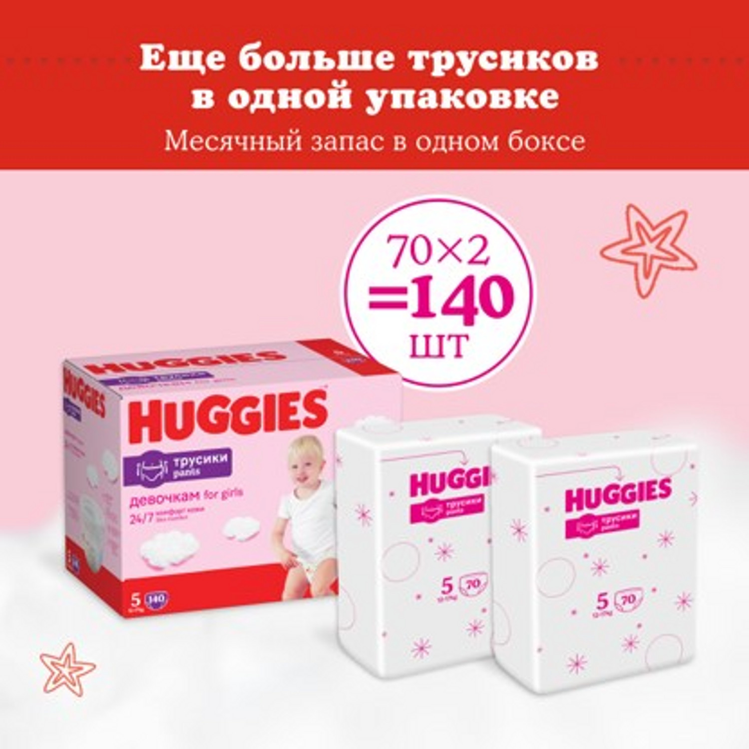Трусики Huggies Ultra Comfort для девочек 5 (12-17 кг) 140 шт. - фото 2