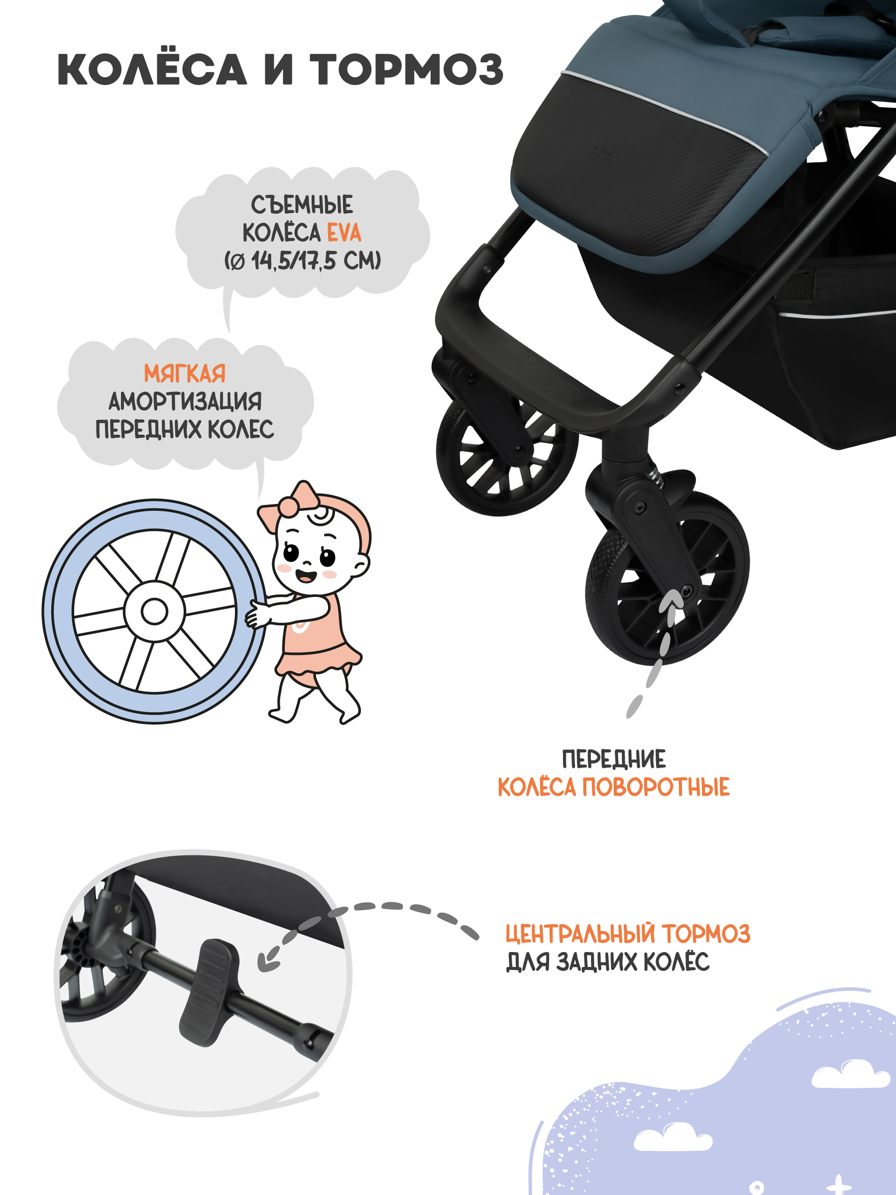 Коляска прогулочная JOVOLA Skill синий - фото 10