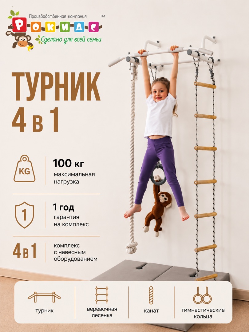 Турник настенный Rokids 4 в 1 - фото 1