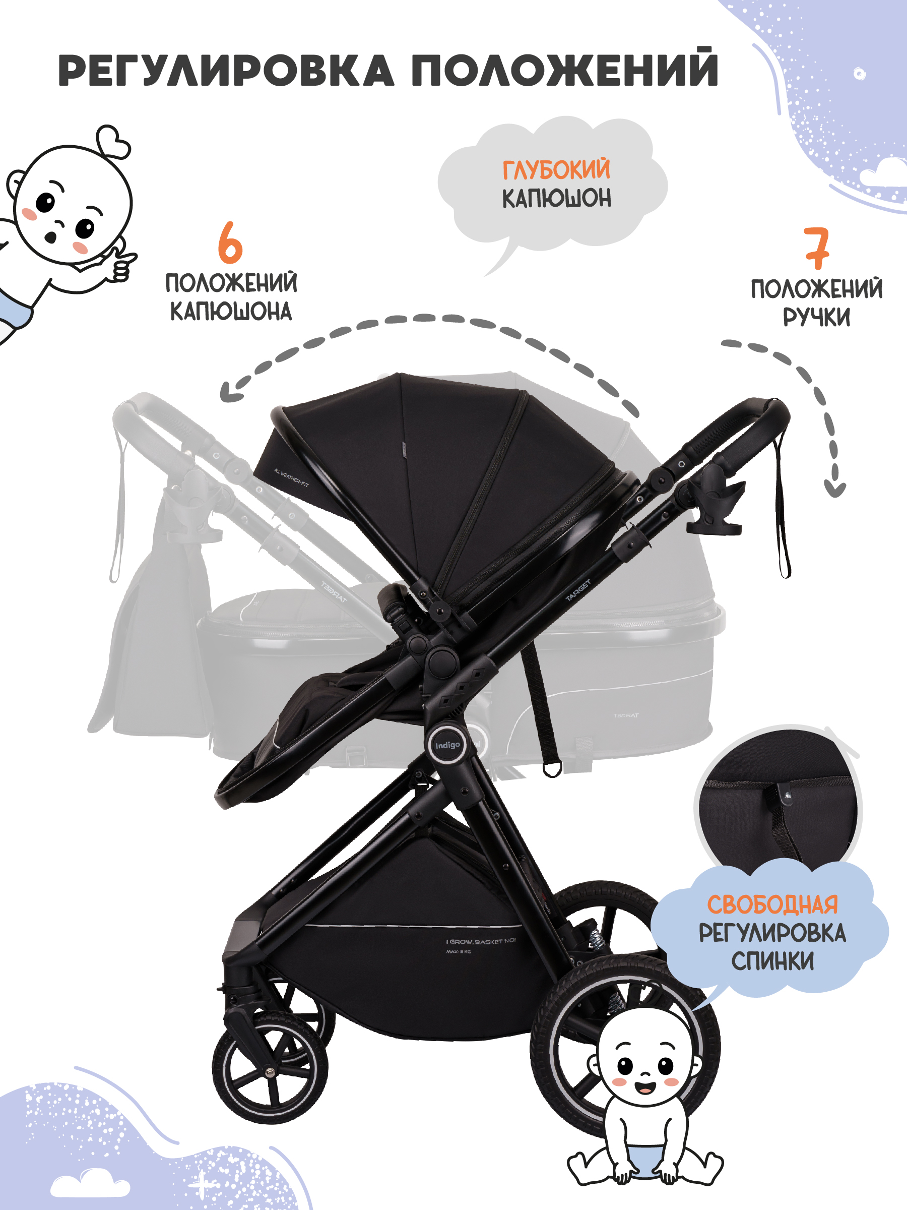 Коляска трансформер Indigo Target 3в1 черный - фото 10