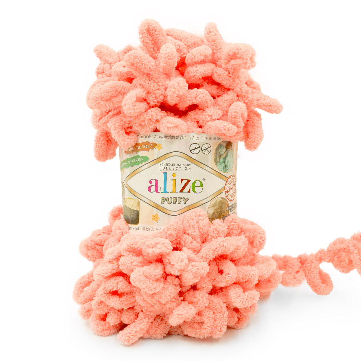 Пряжа для вязания Alize puffy 100 г 9 м микрополиэстер фантазийная плюшевая 529 персиковый 5 мотков - фото 7
