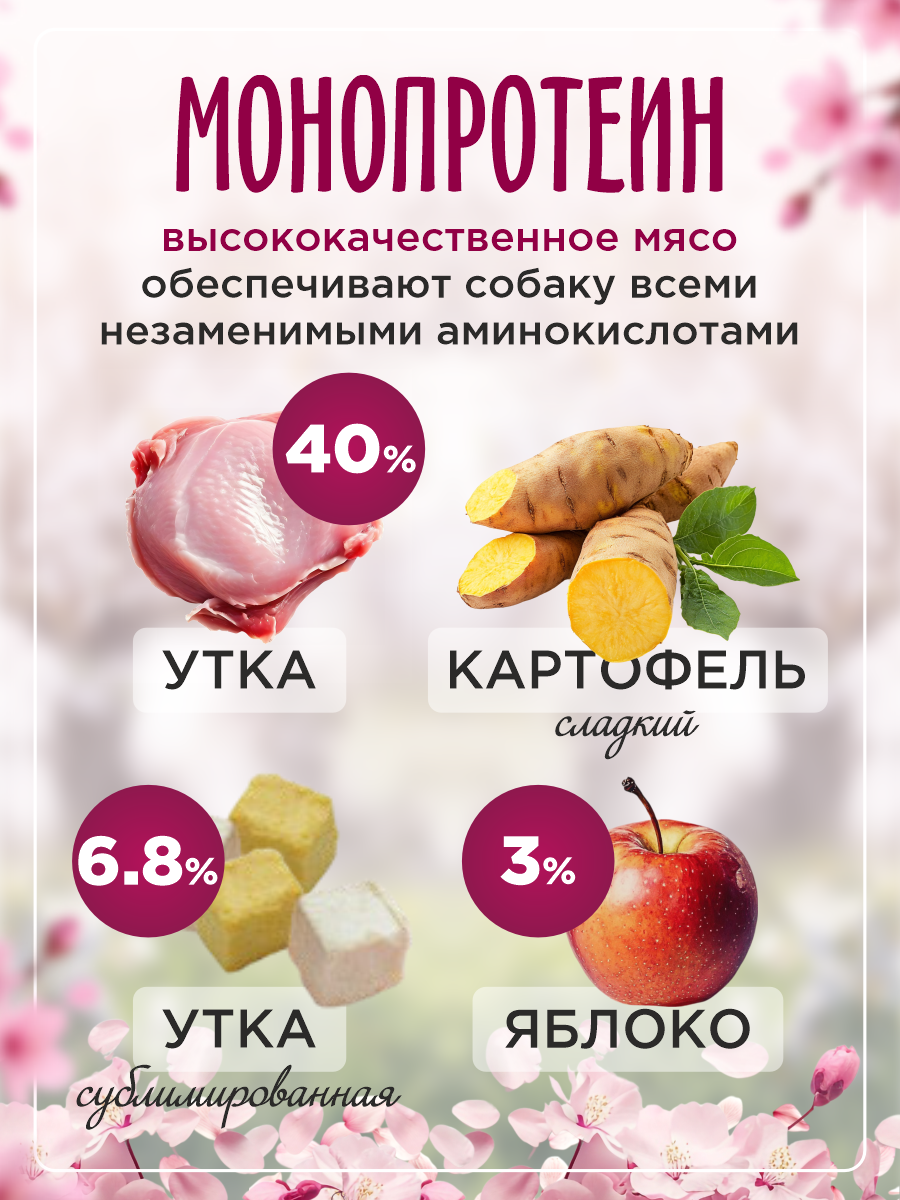Сухой корм для собак Paddy Time Утка с яблоком с сублимированным мясом 2 кг - фото 2