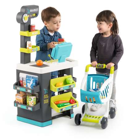 Игровой набор Smoby прилавок, тележки и корзинки, продукты, касса