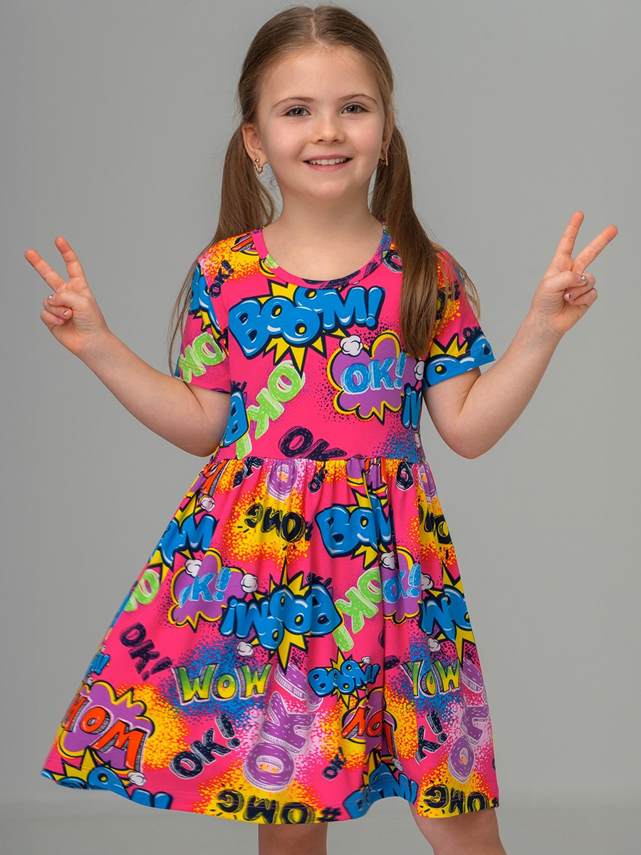 Платье HappyFox HF00192фуксия.с.надписями - фото 2