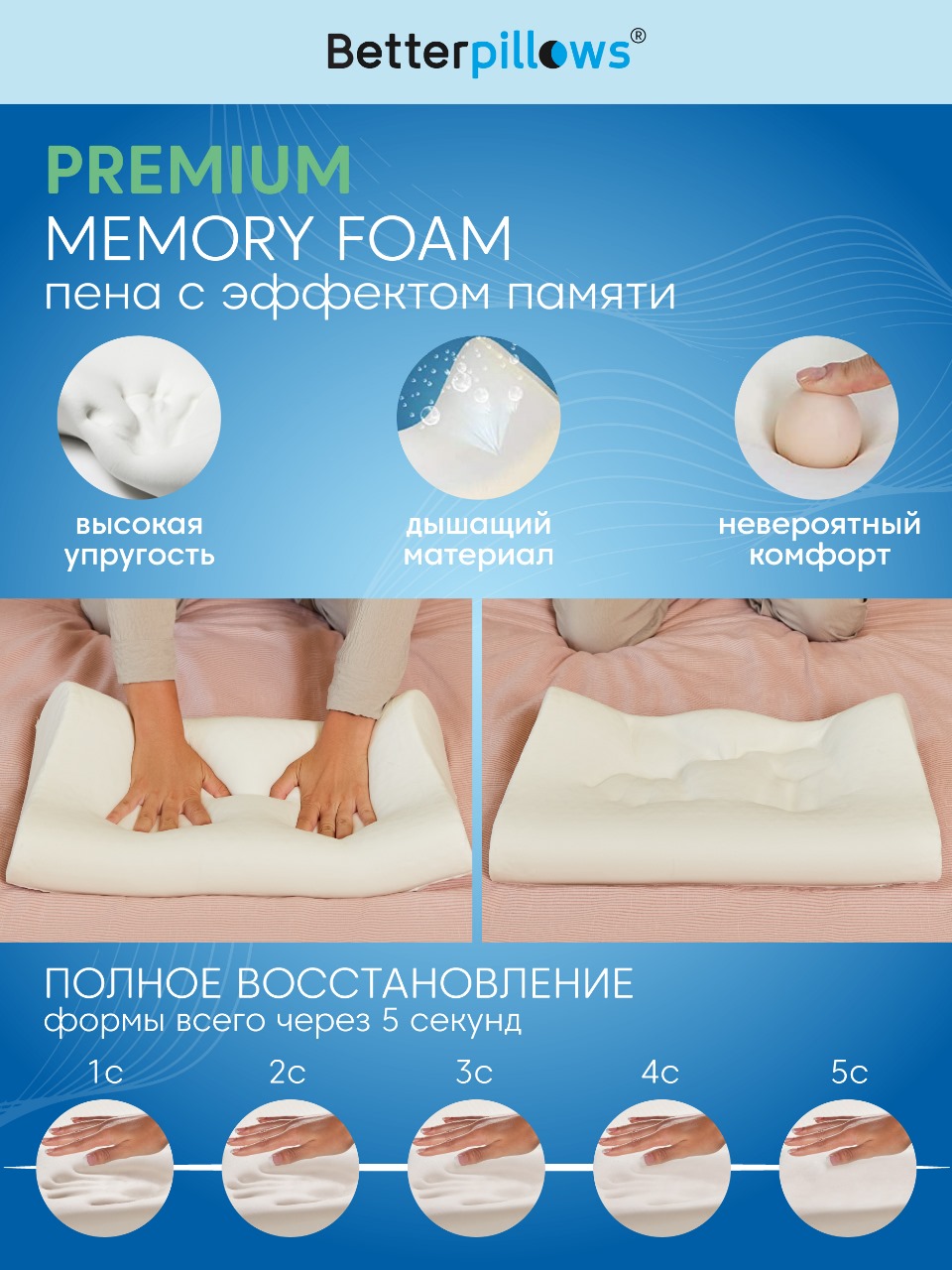 Подушка ортопедическая Betterpillows Healthy sleep 30 x 50 см - фото 5