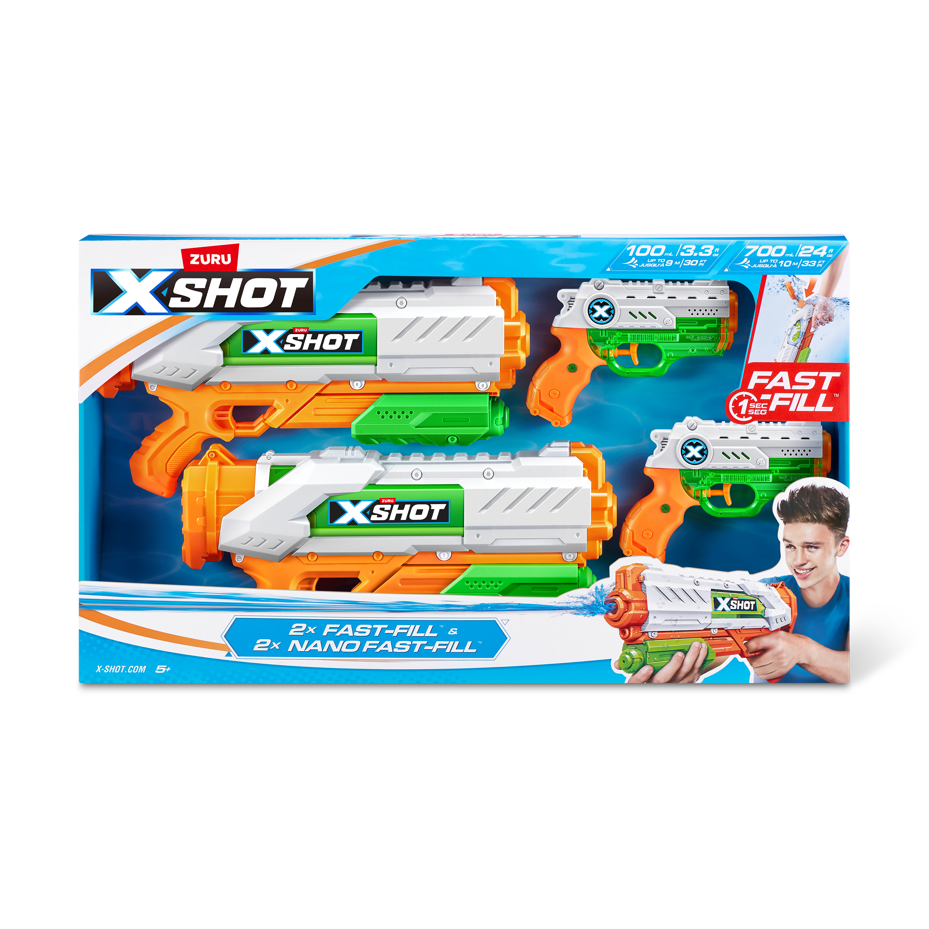 Бластер водный Zuru XSHOT  Fast Fill Water набор из 4 штук - фото 13