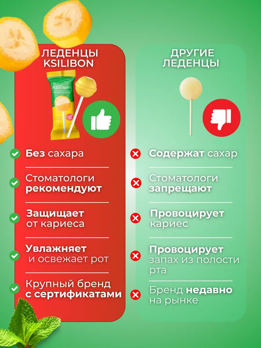 Леденцы на палочке без сахара с ксилитом Ksilibon банан 10 шт - фото 5