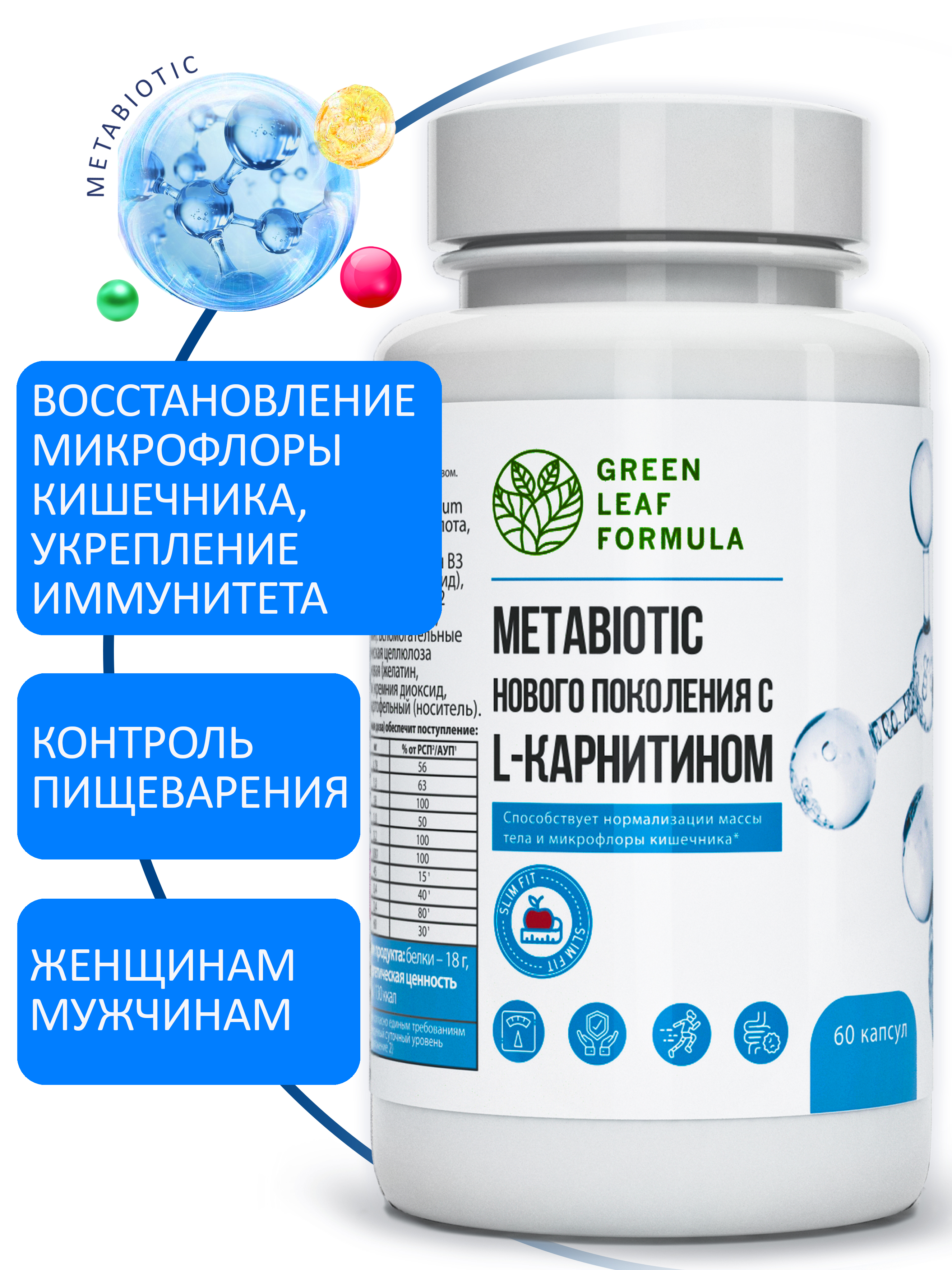 Метабиотик для кишечника Green Leaf Formula ферменты для пищеварения L-карнитин для сжигания жира для иммунитета - фото 1