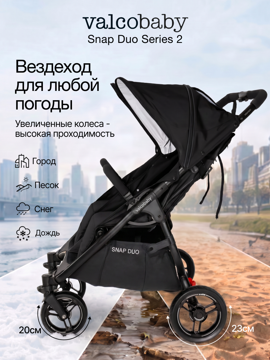 Коляска прогулочная для двойни Valco baby Snap Duo Серия 2 черный - фото 3