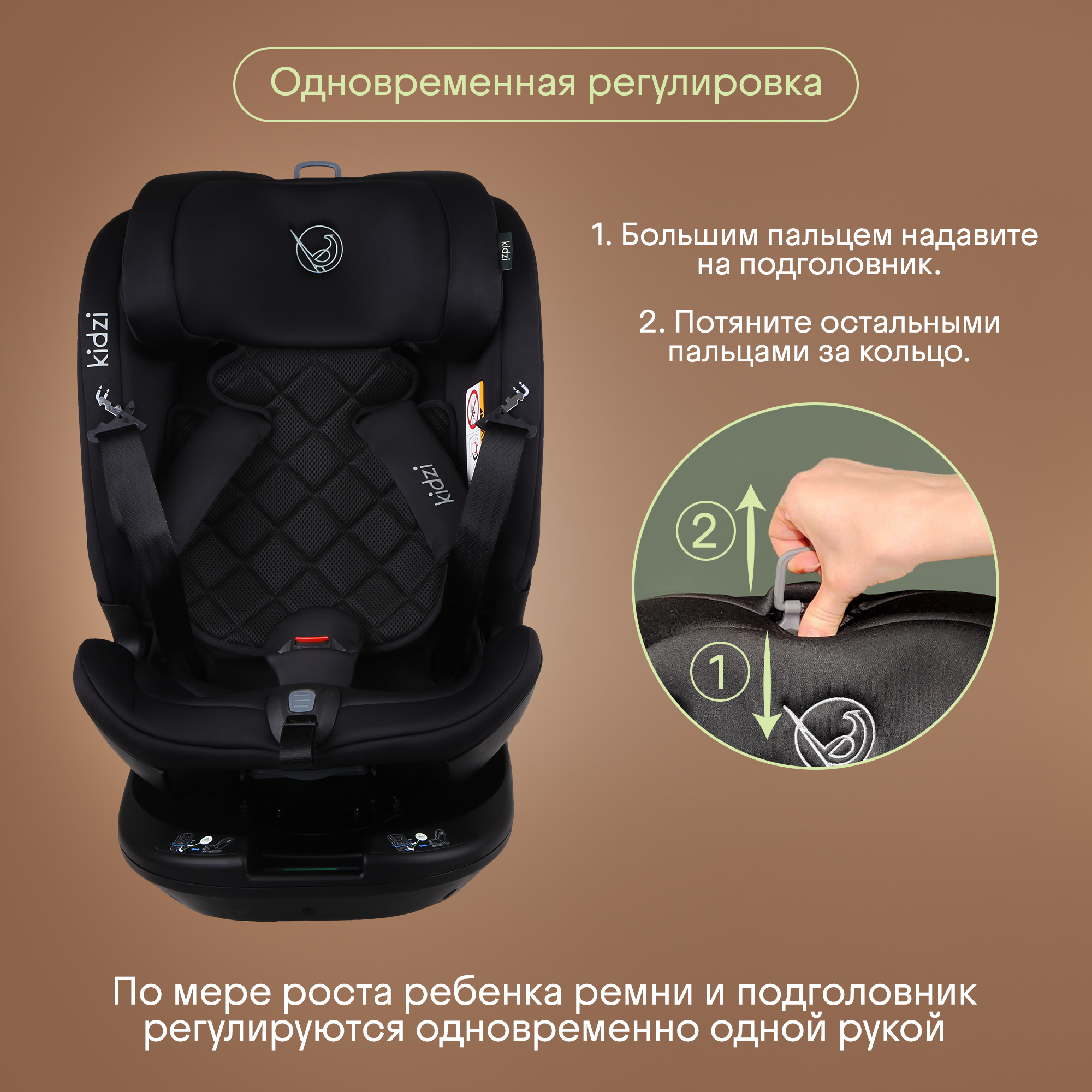 Автокресло Kidzi SPIN PLUS 360 i-SIZE Isofix 0+/1/2/3 (0-36 кг) черный - фото 11