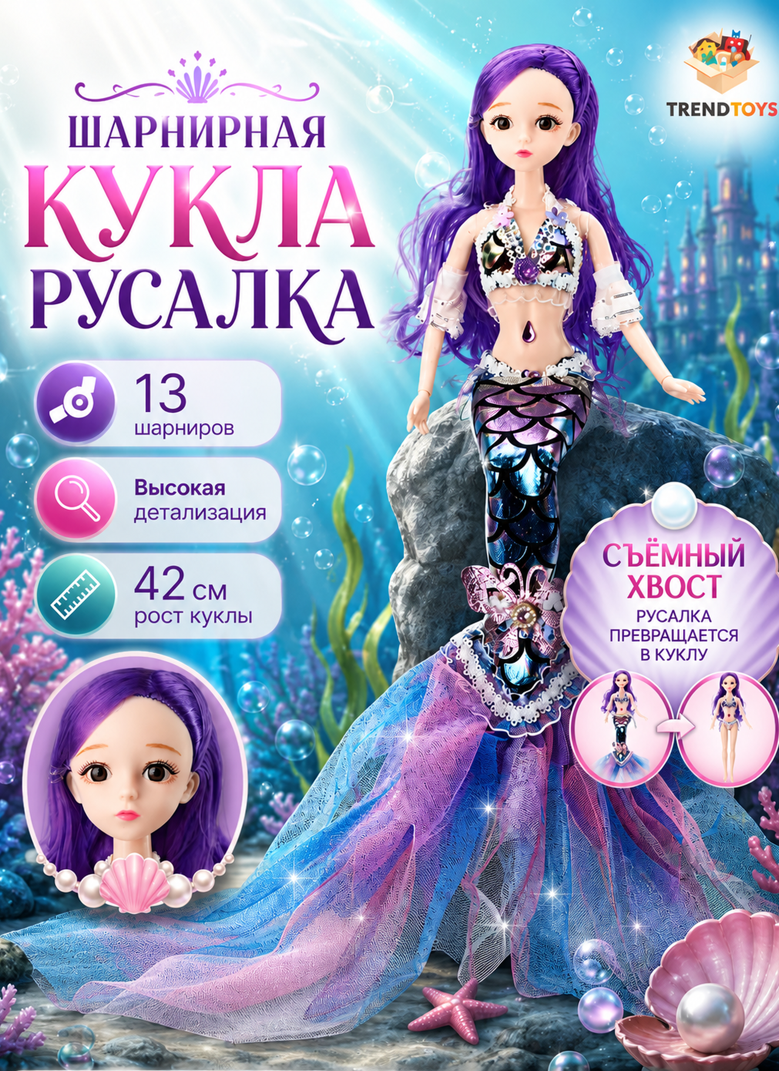 Кукла модельная TrendToys Русалочка фиолетовая 42см ZTN010 - фото 1