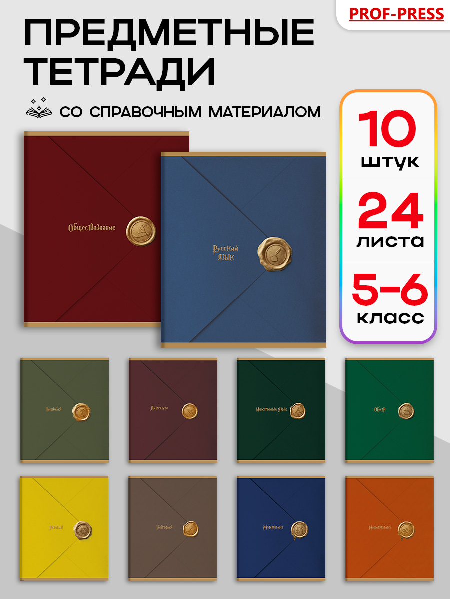 Тетрадь Prof-Press 24 лист. 10 шт. (Иностранный язык, Биология, История, Русский язык, Литература, Алгебра) - фото 1