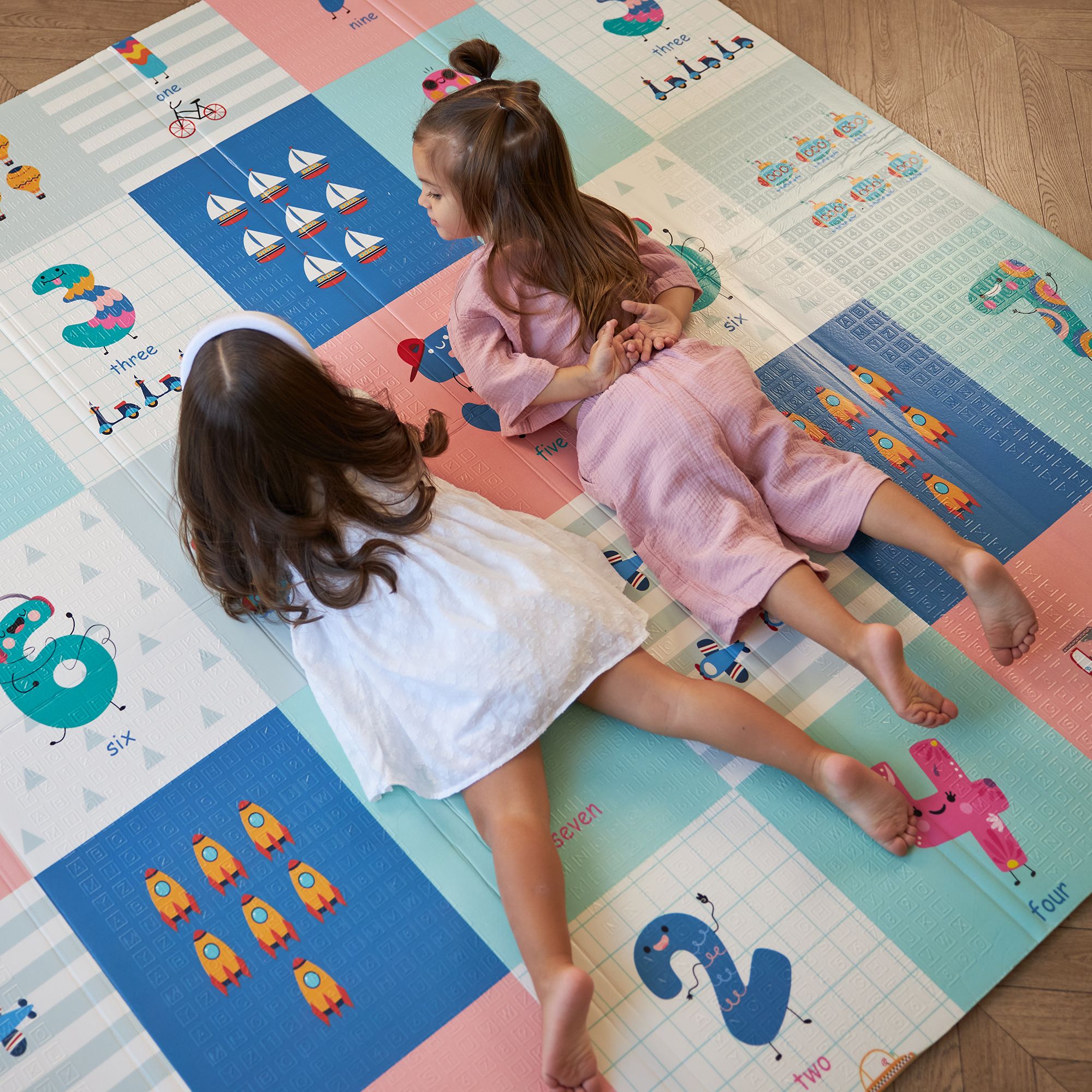 Игровой коврик складной для детей UNIX Kids Numbers 180x200 см, двусторонний, цифры и животные, текстурная поверхность, развивающий - фото 12