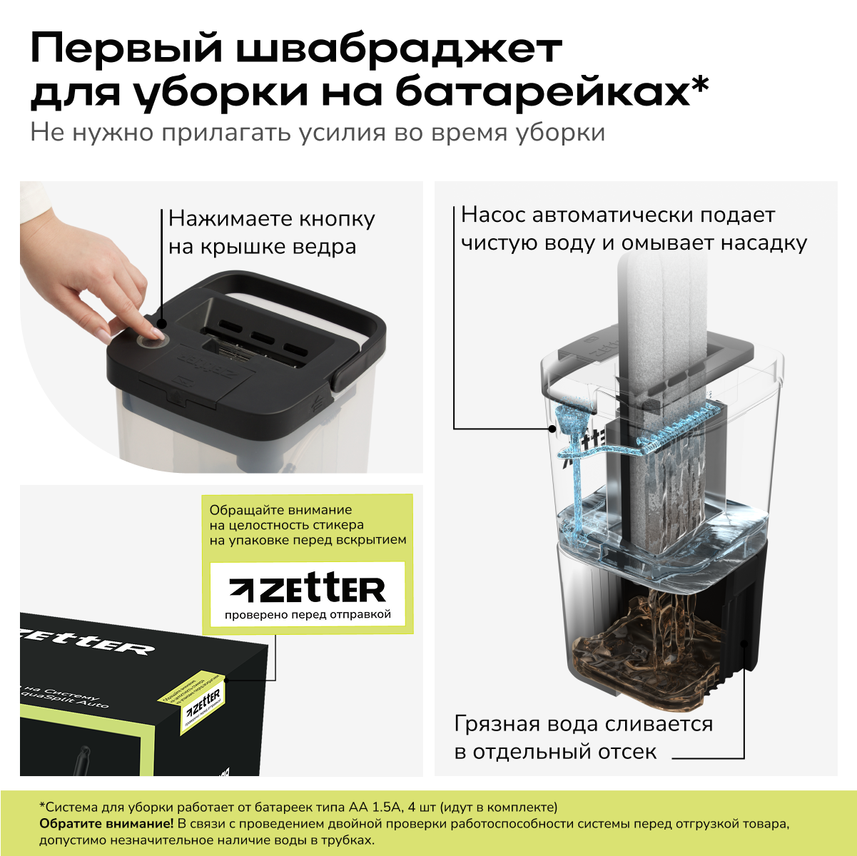 Швабра с отжимом и ведром Zetter AquaSplit Auto - фото 3