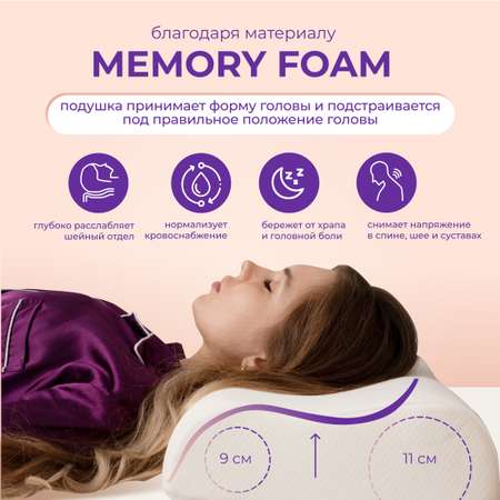 Ортопедическая подушка Asvetida Comfort Plus 30*50 c эффектом памяти Memory Foam