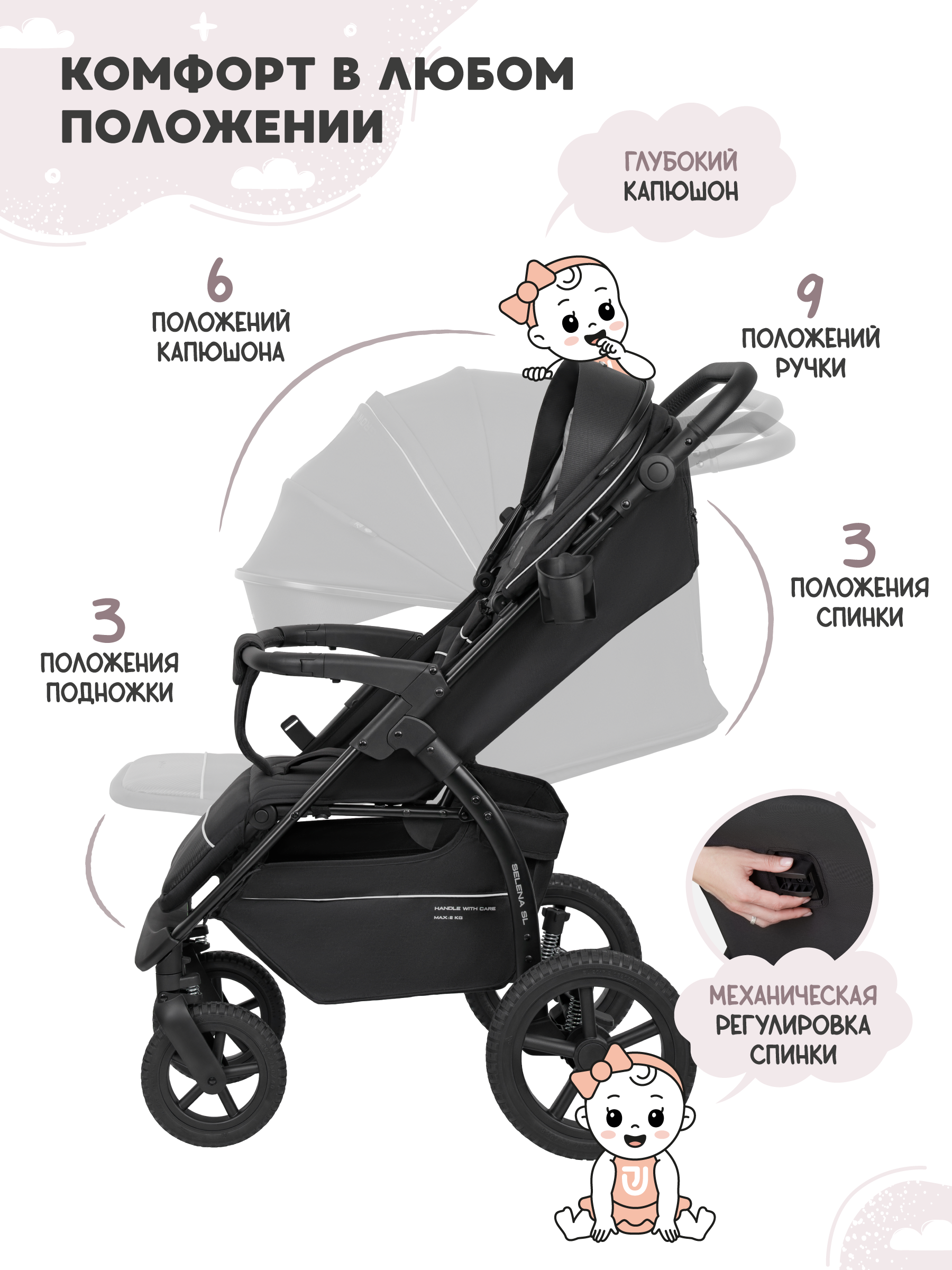 Коляска прогулочная JOVOLA Selena SL, черный - фото 6