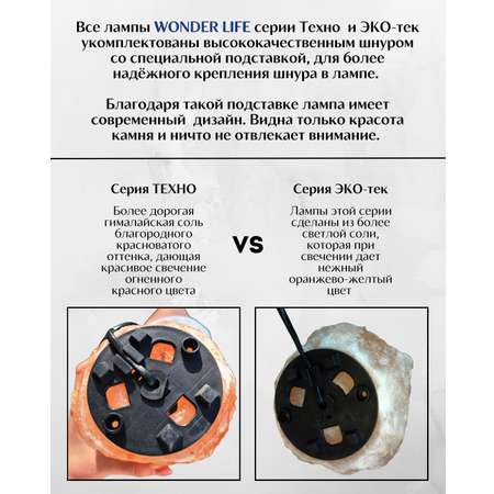 Солевая лампа Wonder Life Скала 2-3кг серия Техно Гималайская соль красного оттенка Пластиковая подставка