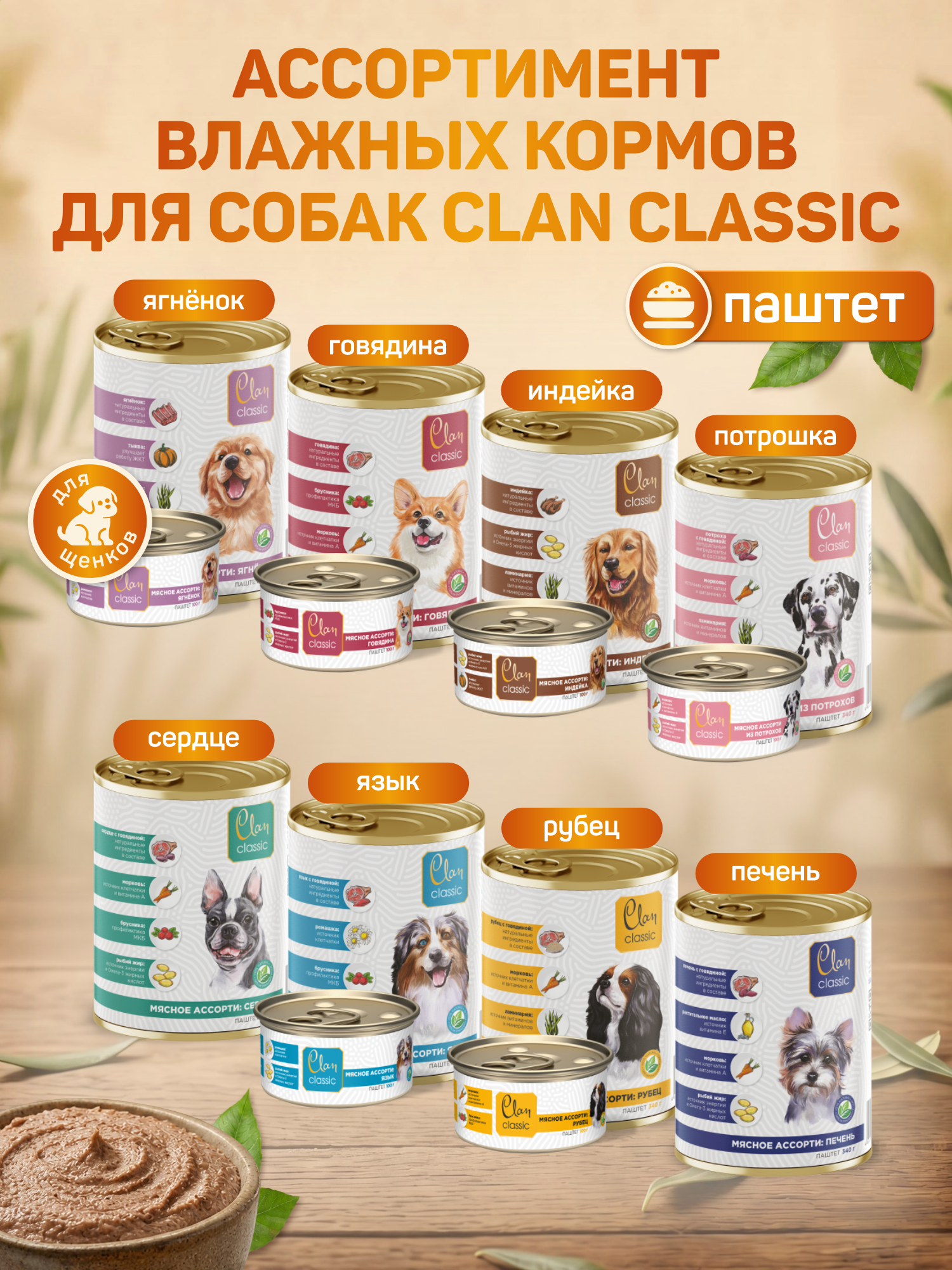 Корм для собак влажный Clan Classic Мясное ассорти с рубцом паштет ж/б 100г 6 шт. - фото 7
