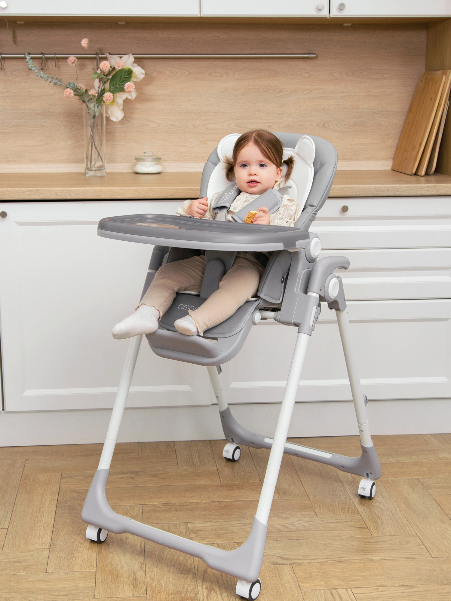 Стульчик для кормления Amarobaby Allure серый - фото 19