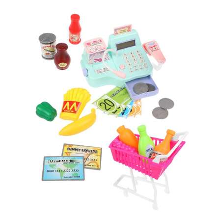 Игровой набор Наша Игрушка продукты, прилавок, касса, тележки и корзинки