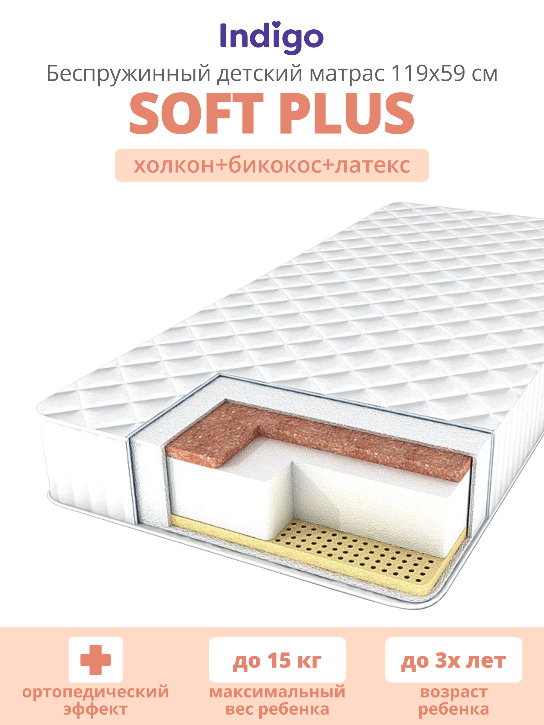 Матрас Indigo Soft Plus 60х120 - фото 1
