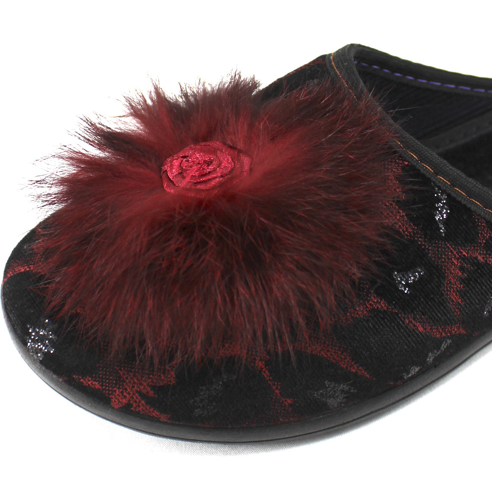 Тапочки Europen 1010пушок-СВ EUROPEN Тапочки домашние,черно-бордовый - фото 4