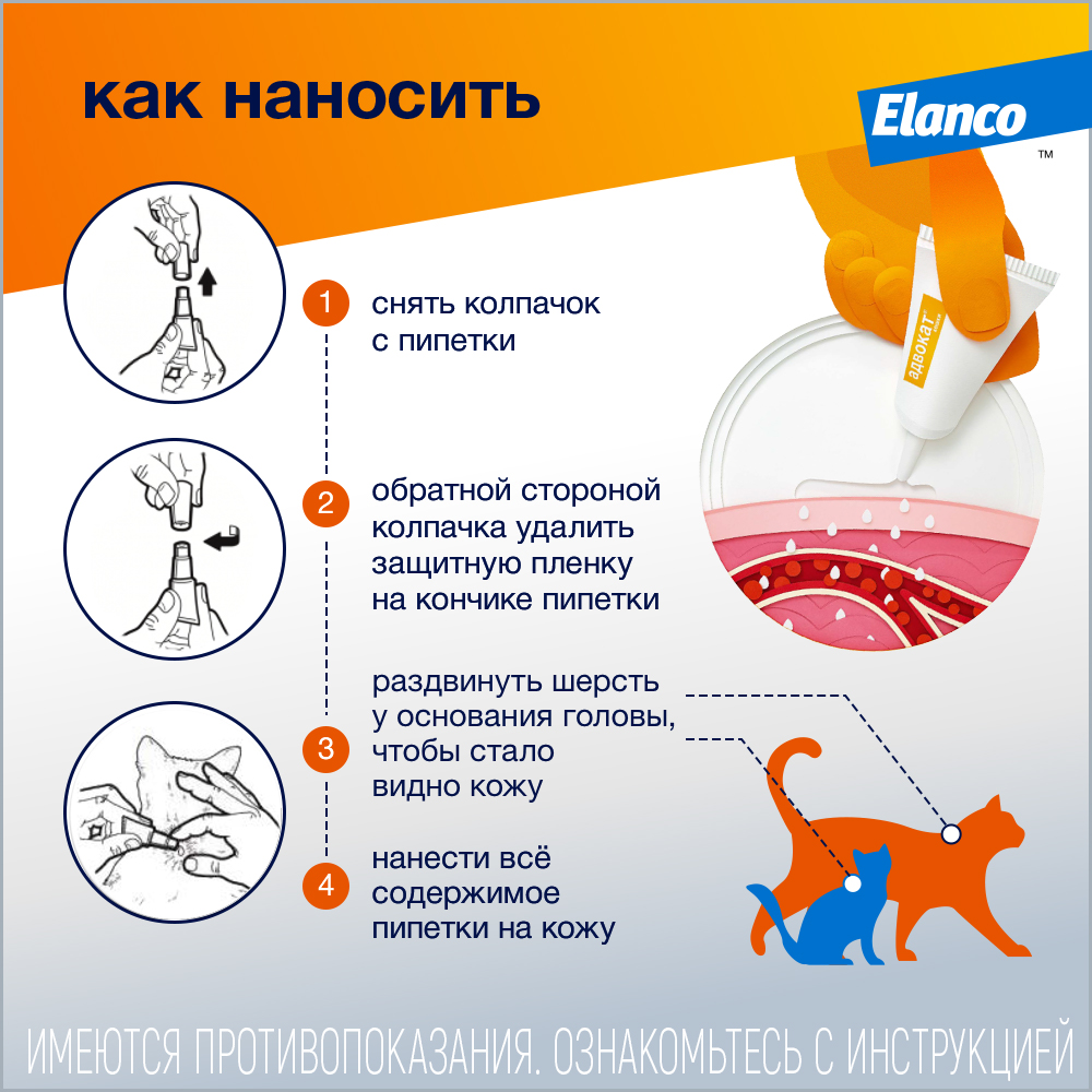 Капли для кошек Elanco Адвокат от 4 до 8кг антипаразитарные 1пипетка - фото 11