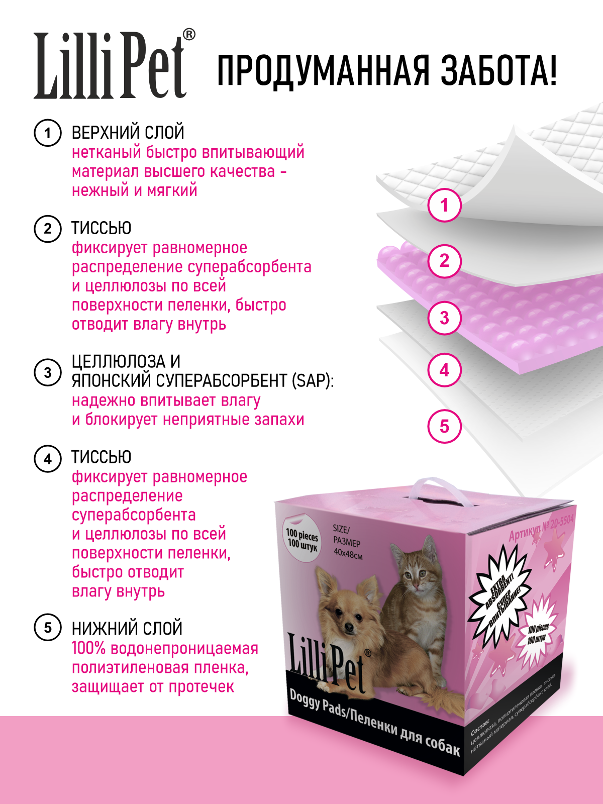 Пеленка Lilli Pet впитывающая для собак 40х48 см 100 штук - фото 2
