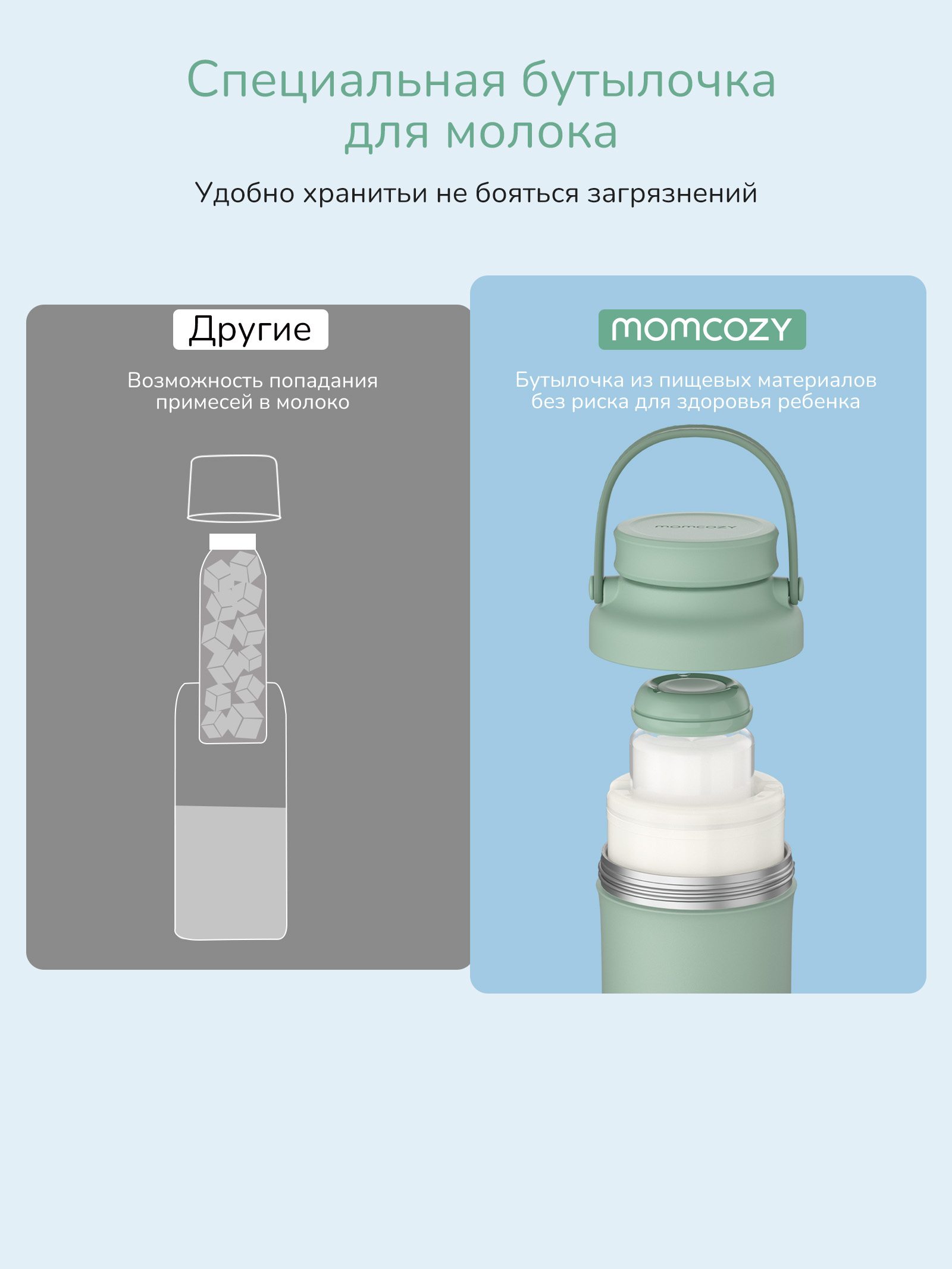 Термоконтейнер для грудного молока Momcozy портативный в наборе 2 бутылочки по 300 мл - фото 6