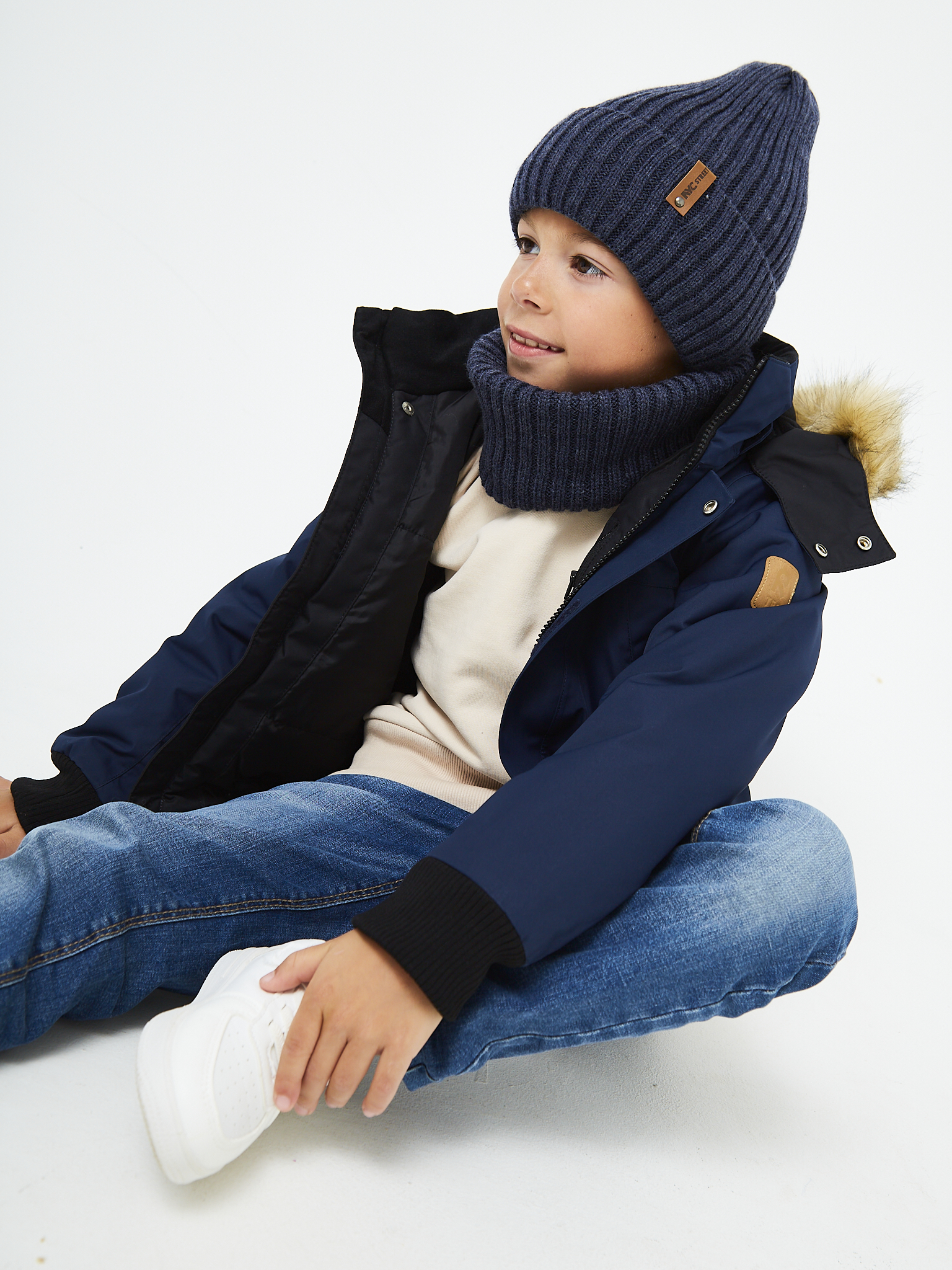 Шапка и снуд NYCkids NYC-H-104-GplainW-DblueB - фото 9